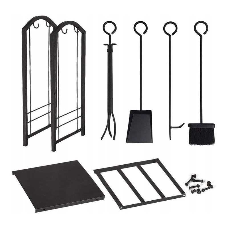 Casa si Gradina - Gradina si terasa - Mobilier exterior - Dulapuri si lazi depozitare exterior - Suport metalic si unelte pentru lemne de foc semineu, 73x40x30 cm, JollyMag, SND05 - Infinity.ro