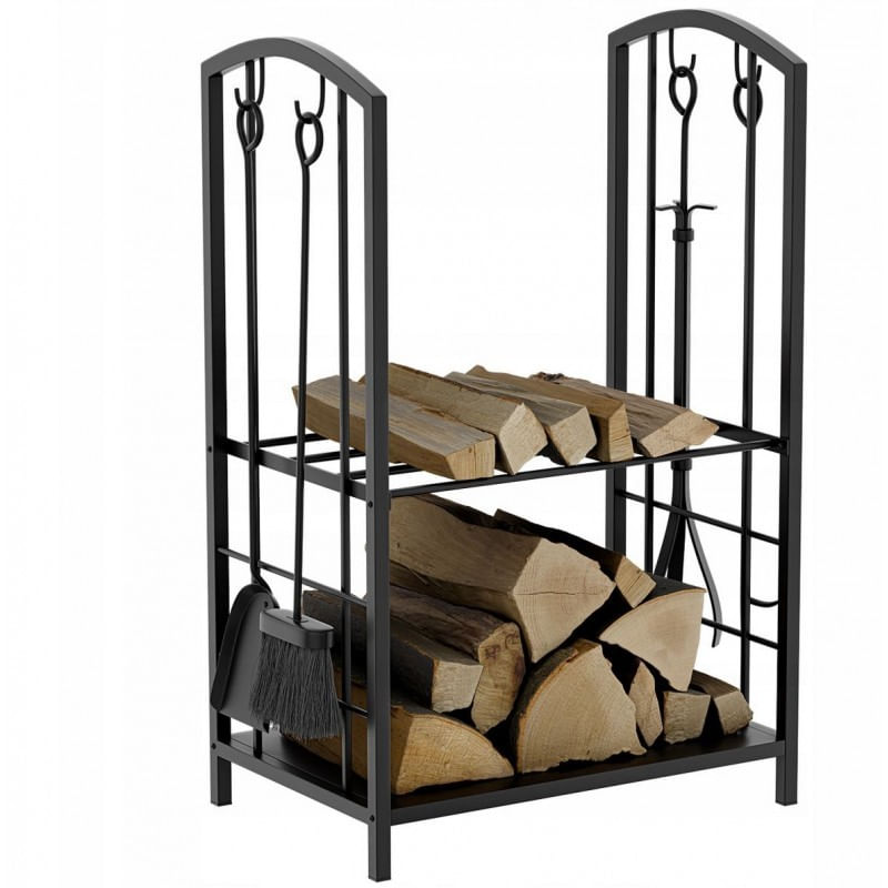 Casa si Gradina - Gradina si terasa - Mobilier exterior - Dulapuri si lazi depozitare exterior - Suport metalic si unelte pentru lemne de foc semineu, 73x40x30 cm, JollyMag, SND05 - Infinity.ro