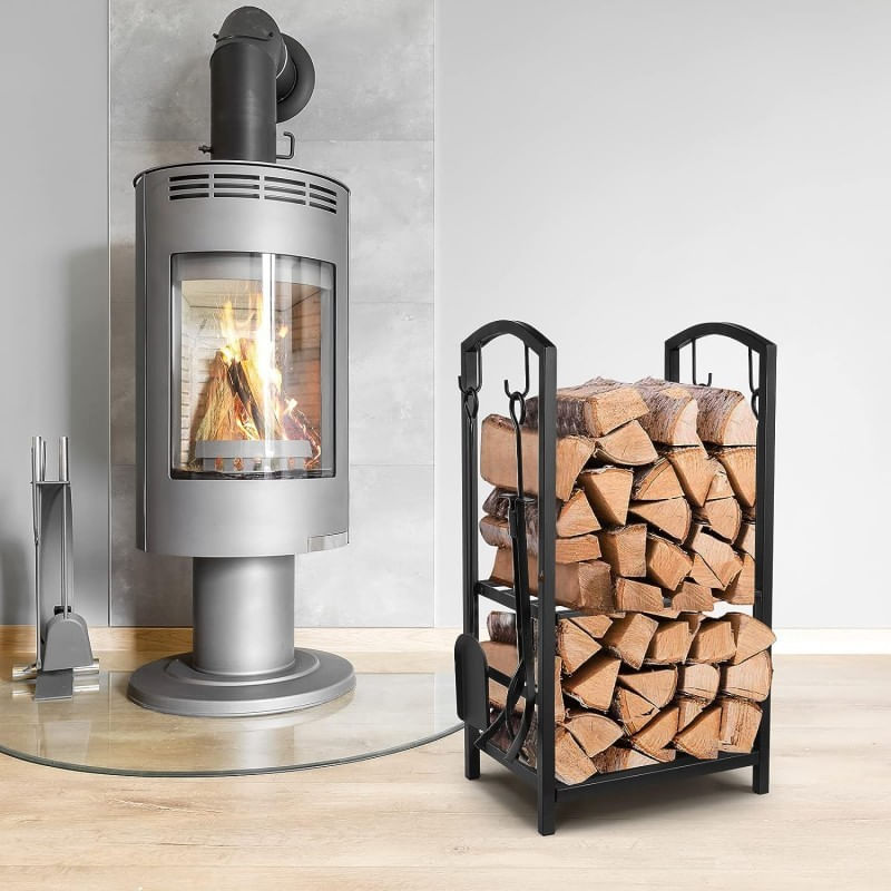 Casa si Gradina - Gradina si terasa - Mobilier exterior - Dulapuri si lazi depozitare exterior - Suport metalic si unelte pentru lemne de foc semineu, 73x40x30 cm, JollyMag, SND05 - Infinity.ro