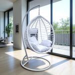 Casa si Gradina - Gradina si terasa - Balansoare si hamace - Balansoare - Leagan tip cuib, fotoliu suspendat, maxim 130 kg, cocoon alb si perne albe,  JollyMag, KR36 - Infinity.ro