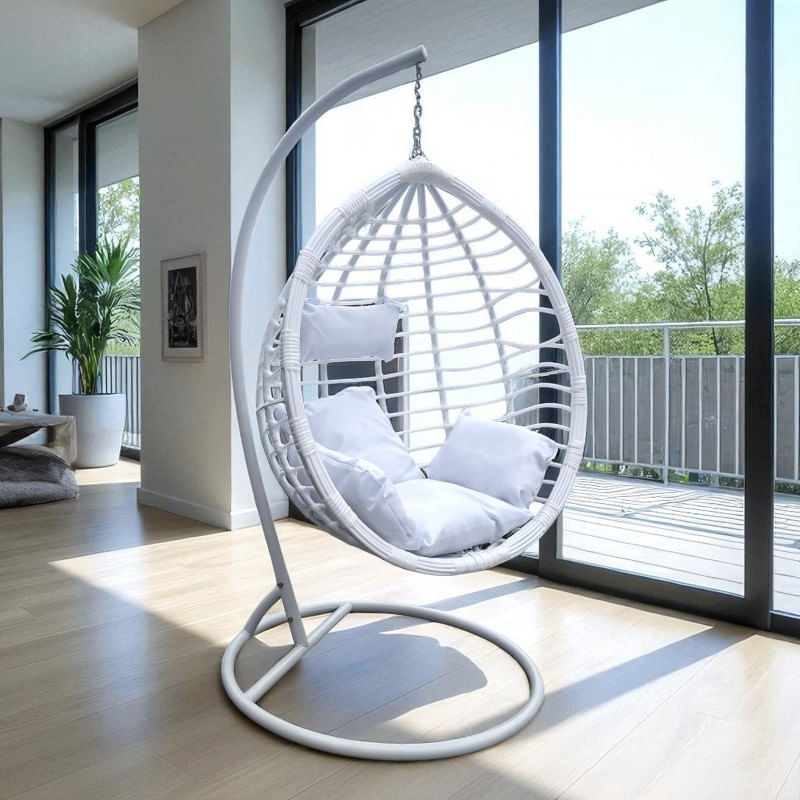 Casa si Gradina - Gradina si terasa - Balansoare si hamace - Balansoare - Leagan tip cuib, fotoliu suspendat, maxim 130 kg, cocoon alb si perne albe,  JollyMag, KR36 - Infinity.ro