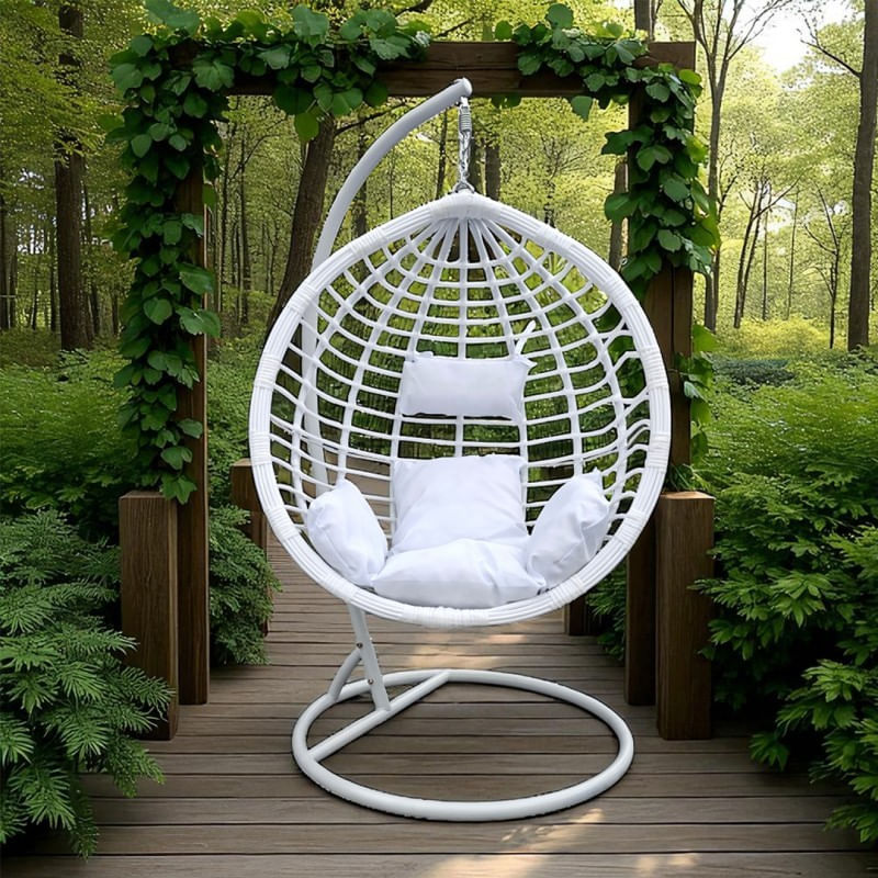 Casa si Gradina - Gradina si terasa - Balansoare si hamace - Balansoare - Leagan tip cuib, fotoliu suspendat, maxim 130 kg, cocoon alb si perne albe,  JollyMag, KR36 - Infinity.ro