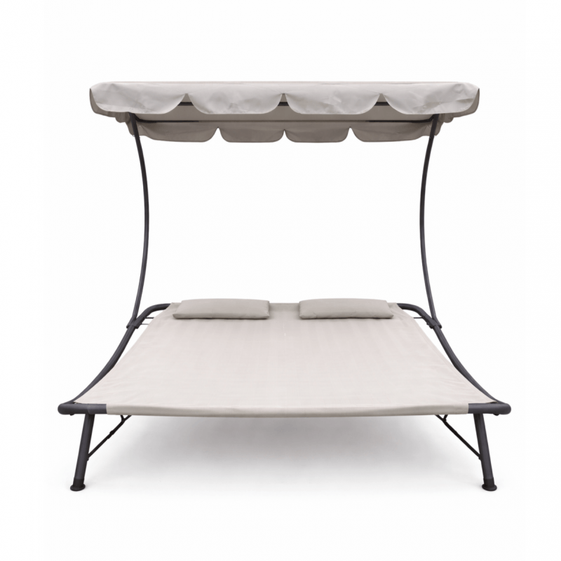 Casa si Gradina - Gradina si terasa - Mobilier exterior - Scaune si sezlonguri gradina - Sezlong dublu cu umbrela inclusa, pentru 2 persoane, gri, 200x173x155 cm, Jollymag, LE02 - Infinity.ro