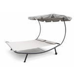 Casa si Gradina - Gradina si terasa - Mobilier exterior - Scaune si sezlonguri gradina - Sezlong dublu cu umbrela inclusa, pentru 2 persoane, gri, 200x173x155 cm, Jollymag, LE02 - Infinity.ro