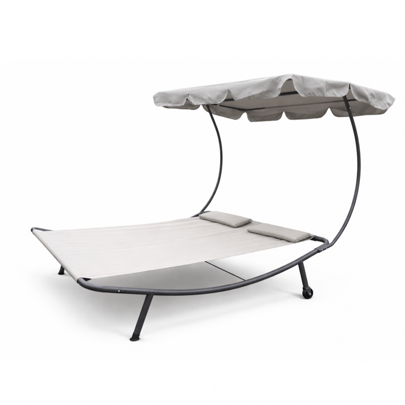 Casa si Gradina - Gradina si terasa - Mobilier exterior - Scaune si sezlonguri gradina - Sezlong dublu cu umbrela inclusa, pentru 2 persoane, gri, 200x173x155 cm, Jollymag, LE02 - Infinity.ro