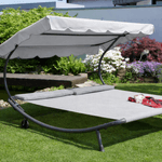 Casa si Gradina - Gradina si terasa - Mobilier exterior - Scaune si sezlonguri gradina - Sezlong dublu cu umbrela inclusa, pentru 2 persoane, gri, 200x173x155 cm, Jollymag, LE02 - Infinity.ro