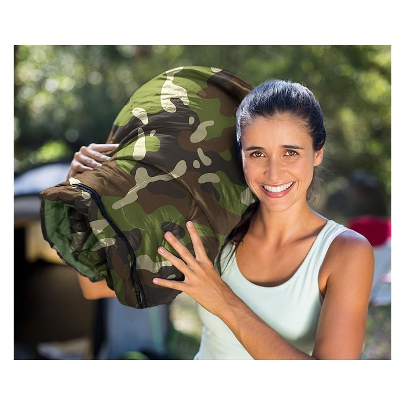 Sport si Outdoor - Camping - Saci de dormit - Sacul de dormit 2 in 1, camo verde, protectie termica camping, 210 x 75 cm,  JollyMag, SWR01MORO - Infinity.ro