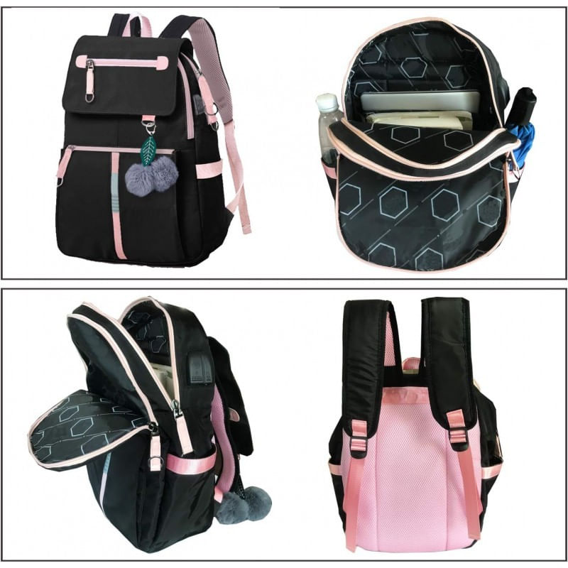 Sport si Outdoor - Articole de voiaj - Rucsacuri - Rucsac negru cu roz, universal, pentru sport si scoala, iesire USB, JollyMag, PL158 - Infinity.ro
