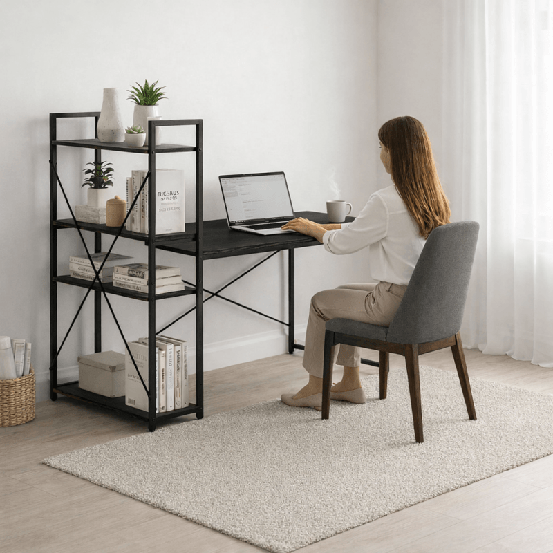 Casa si Gradina - Mobilier - Mese si birouri - Mese bucatarie si dining - Masa de birou cu raft lateral negru, 120x60 cm, JollyMag, STL24CZ - Infinity.ro