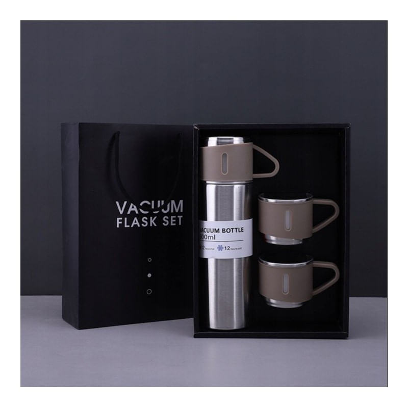 Casa si Gradina - Bucatarie si vesela - Accesorii bar - Termosuri si Cani termos - Set termos 500 ml, cu 3 cani bej, ambalat in cutie de cadou, JollyMag, BD24BEZ - Infinity.ro