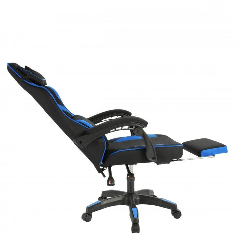 PC, gaming si accesorii - Gaming - Accesorii gaming - Scaune gaming - Scaun de birou negru cu albastru, cu suport picioare si perna de masaj, max 150 kg, 62x120-130 cm, JollyMag, KO48N - Infinity.ro