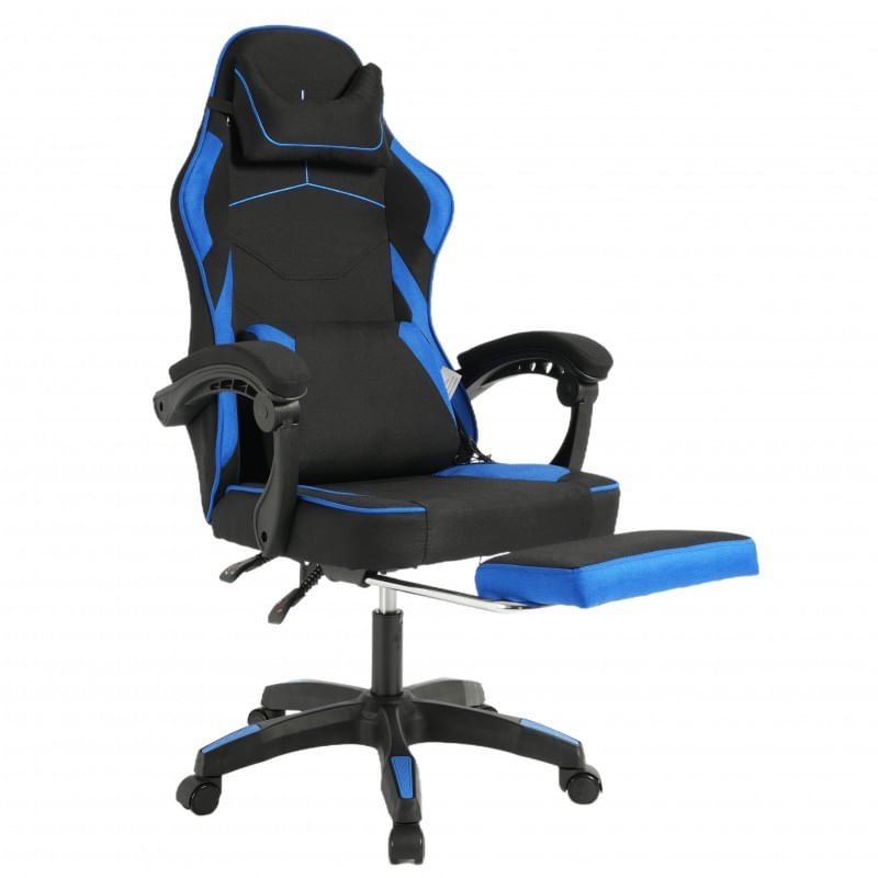 PC, gaming si accesorii - Gaming - Accesorii gaming - Scaune gaming - Scaun de birou negru cu albastru, cu suport picioare si perna de masaj, max 150 kg, 62x120-130 cm, JollyMag, KO48N - Infinity.ro