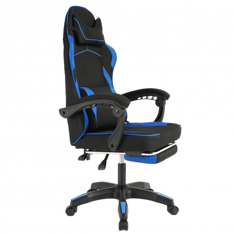 PC, gaming si accesorii - Gaming - Accesorii gaming - Scaune gaming - Scaun de birou negru cu albastru, cu suport picioare si perna de masaj, max 150 kg, 62x120-130 cm, JollyMag, KO48N - Infinity.ro
