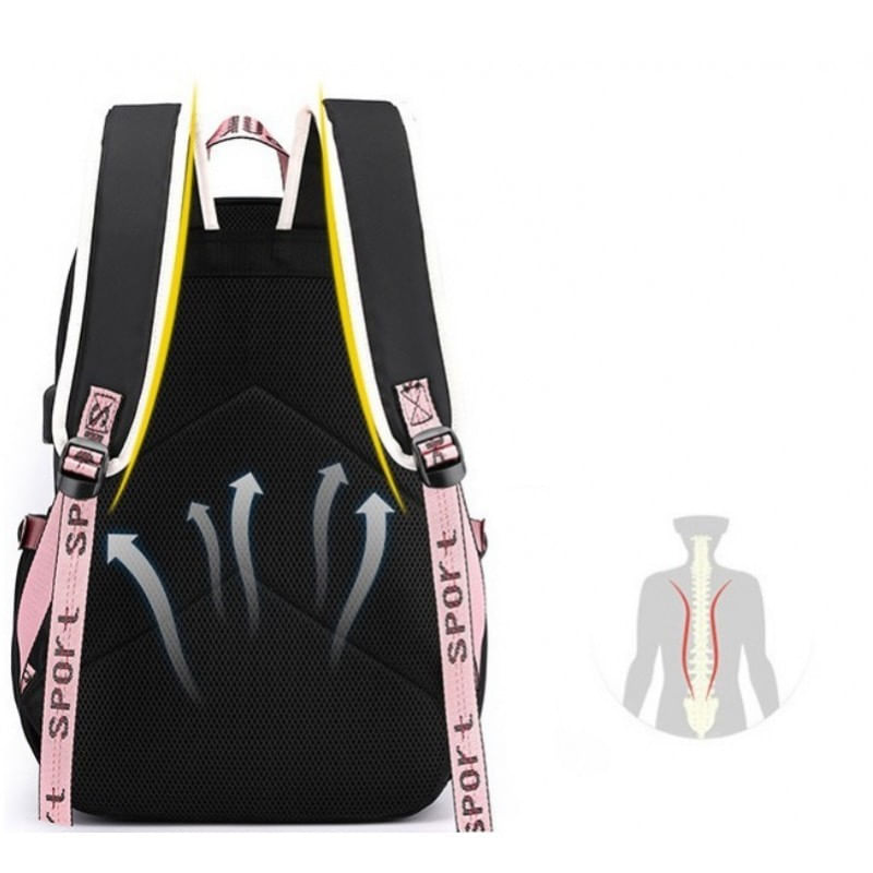 Sport si Outdoor - Articole de voiaj - Rucsacuri - Rucsac negru cu roz si alb, universal, pentru sport si scoala, iesire USB, JollyMag, PL156CZ - Infinity.ro