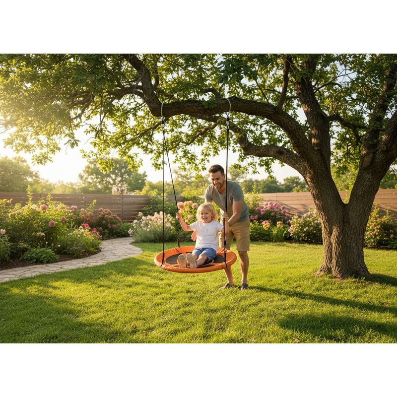 Jucarii, Copii si Bebe - Jucarii si jocuri - Jucarii de exterior - Leagane copii - Leagan cuib portocaliu, rotund 100 cm, maxim 120 de kg, JollyMag, HAM3309 - Infinity.ro