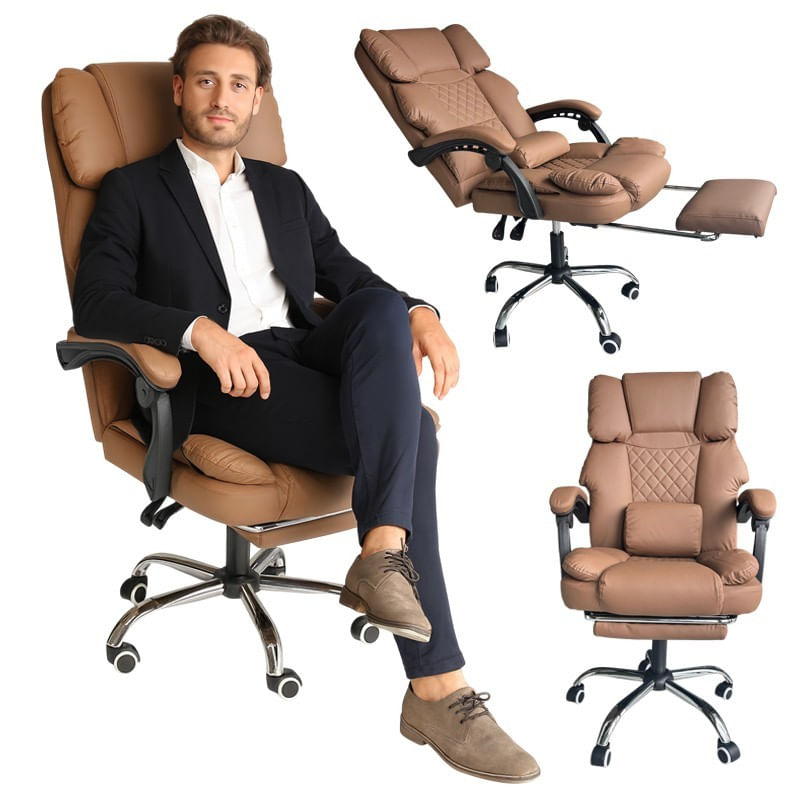 Casa si Gradina - Mobilier - Scaune si fotolii - Scaune - Scaun de birou maro, cu suport picioare si perna de masaj, max 150 kg, 61x116-123 cm, JollyMag, KO42CAP - Infinity.ro