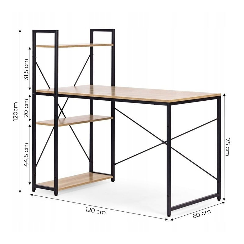 Casa si Gradina - Mobilier - Mese si birouri - Birouri - Masa de birou cu raft lateral maro, 120x60 cm, JollyMag, STL24JBR - Infinity.ro