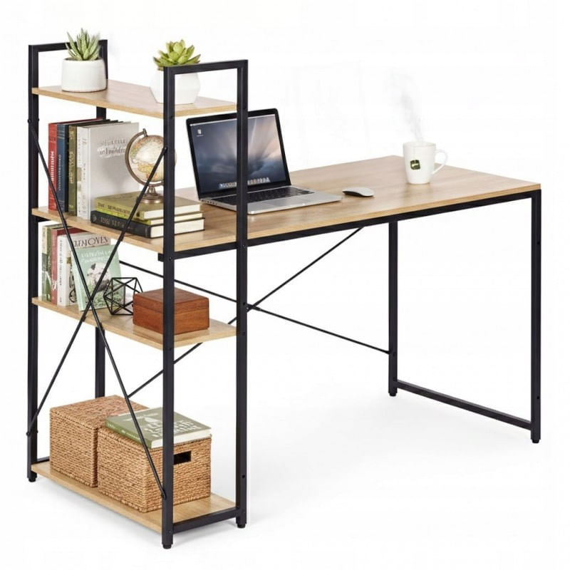 Casa si Gradina - Mobilier - Mese si birouri - Birouri - Masa de birou cu raft lateral maro, 120x60 cm, JollyMag, STL24JBR - Infinity.ro