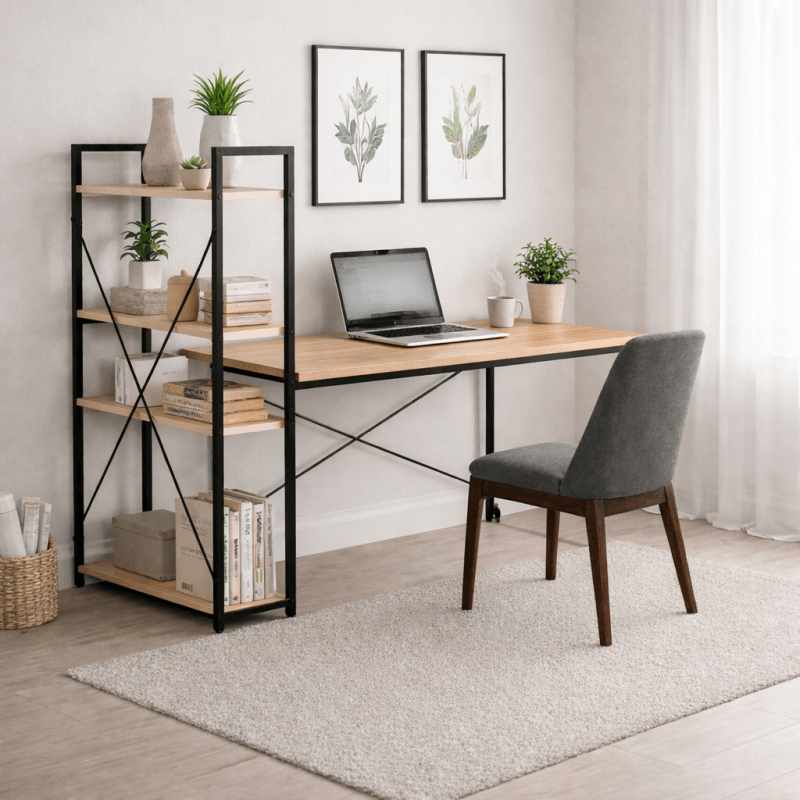 Casa si Gradina - Mobilier - Mese si birouri - Birouri - Masa de birou cu raft lateral maro, 120x60 cm, JollyMag, STL24JBR - Infinity.ro