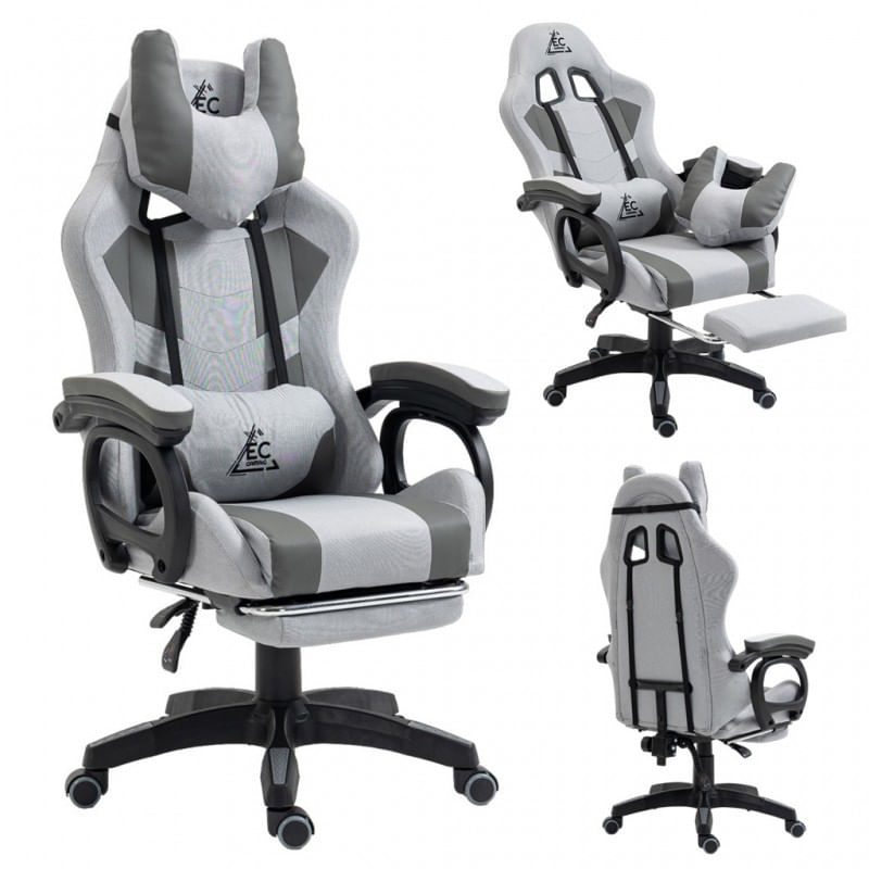 Scaun de gaming gri, cu suport picioare si perna de masaj, max 150 kg, 61x116-123 cm, JollyMag, KO23SZ
