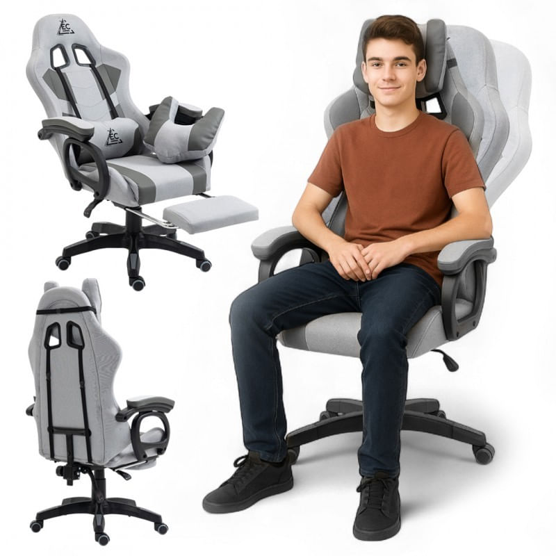 PC, gaming si accesorii - Gaming - Accesorii gaming - Scaune gaming - Scaun de gaming gri, cu suport picioare si perna de masaj, max 150 kg, 61x116-123 cm, JollyMag, KO23SZ - Infinity.ro