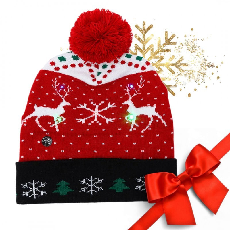 Fashion, accesorii si bijuterii - Copii - Accesorii copii - Caciuli si palarii copii - Caciula de iarna cu LED si pompom, tematica de Craciun, cu brazi, reni si fulgi de zapada, JollyMag, CZ51 - Infinity.ro