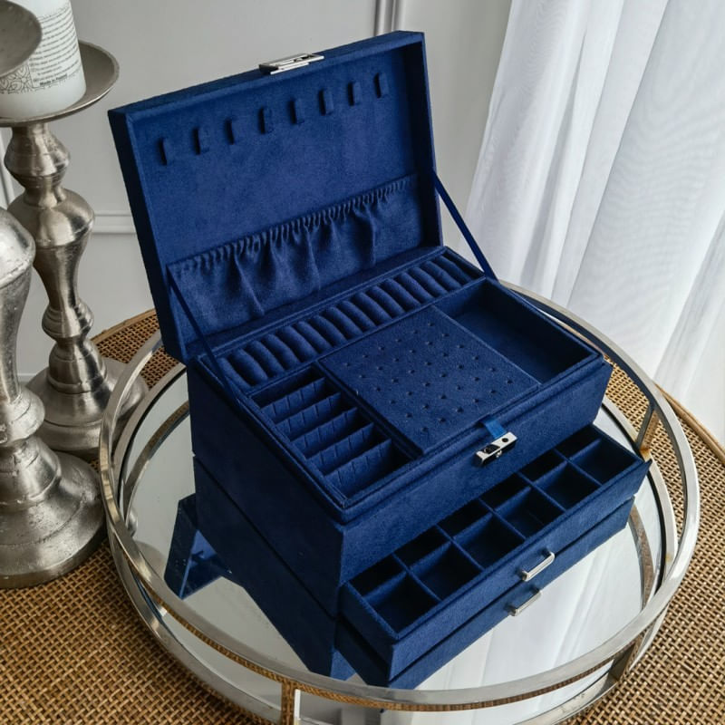 Fashion, accesorii si bijuterii - Femei - Bijuterii femei - Cutii bijuterii - Cutie de bijuterii, caseta organizator albastru, multiple compartimente, Jollymag, PD119GRAN - Infinity.ro