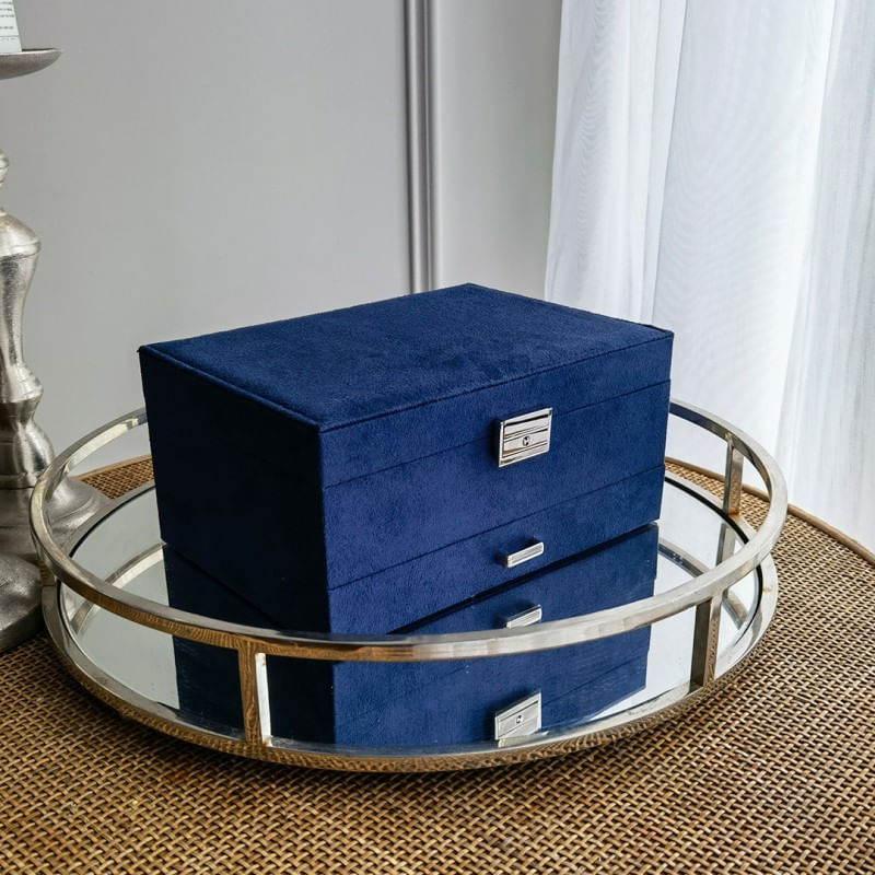 Fashion, accesorii si bijuterii - Femei - Bijuterii femei - Cutii bijuterii - Cutie de bijuterii, caseta organizator albastru, multiple compartimente, Jollymag, PD119GRAN - Infinity.ro