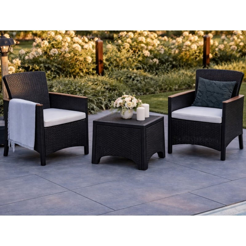 Casa si Gradina - Gradina si terasa - Mobilier exterior - Seturi mobila gradina - Set mobilier, masa si 2 scaune, pentru gradina, terasa sau balcon, imitatie ratan, JollyMag, SC08 - Infinity.ro