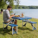 Casa si Gradina - Gradina si terasa - Mobilier exterior - Seturi mobila gradina - Set mobilier, masa pliabila albastra si 2 bancute pliabile, pentru gradina, camping sau pescuit, tip valiza, JollyMag, OXE2712 - Infinity.ro