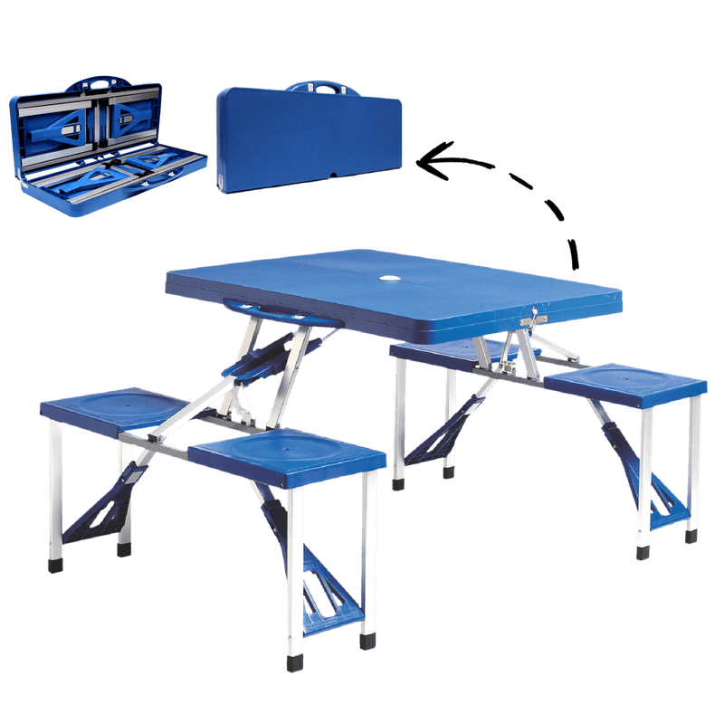 Casa si Gradina - Gradina si terasa - Mobilier exterior - Seturi mobila gradina - Set mobilier, masa pliabila albastra si 2 bancute pliabile, pentru gradina, camping sau pescuit, tip valiza, JollyMag, OXE2712 - Infinity.ro