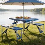 Casa si Gradina - Gradina si terasa - Mobilier exterior - Seturi mobila gradina - Set mobilier, masa pliabila albastra si 2 bancute pliabile, pentru gradina, camping sau pescuit, tip valiza, JollyMag, OXE2712 - Infinity.ro