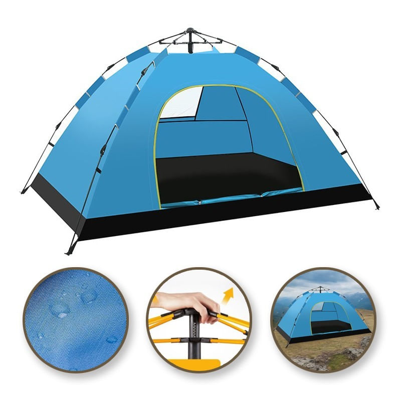 Sport si Outdoor - Camping - Corturi camping - Cort albastru cu sistem pliabil pentru 2-3 persoane, de camping sau plaja, impermeabil, 200x140x115cm, JollyMag, BAL12N - Infinity.ro