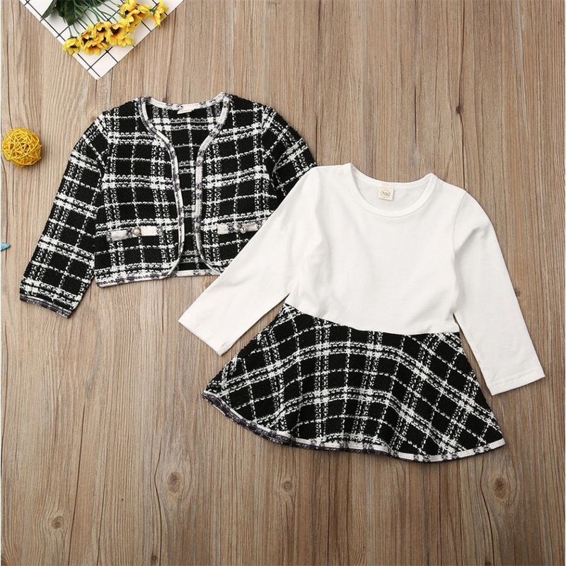 Fashion, accesorii si bijuterii - Copii - Imbracaminte copii - Rochii copii - Set sacou cu rochita drool (marime: 130, culoare: alb cu negru) - Infinity.ro