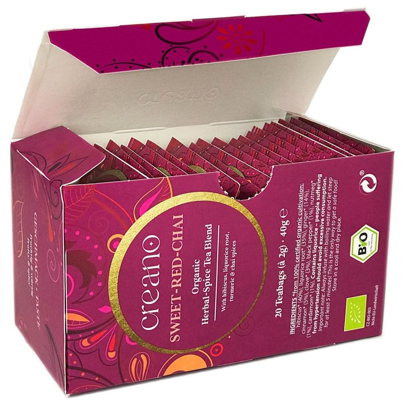 Market - Cafea si ceaiuri - Ceaiuri - Ceai Bio Creano Chai Rosu Dulce, 20 plicuri, hibiscus si condimente, gust fructat-picant - Infinity.ro