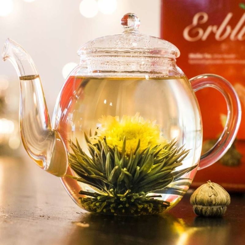 Market - Cafea si ceaiuri - Ceaiuri - Set cadou Creano ErbluhTee, cutie din lemn in forma de inima cu 6 bile ceai infloritor din ceai alb,6 varietati - Infinity.ro