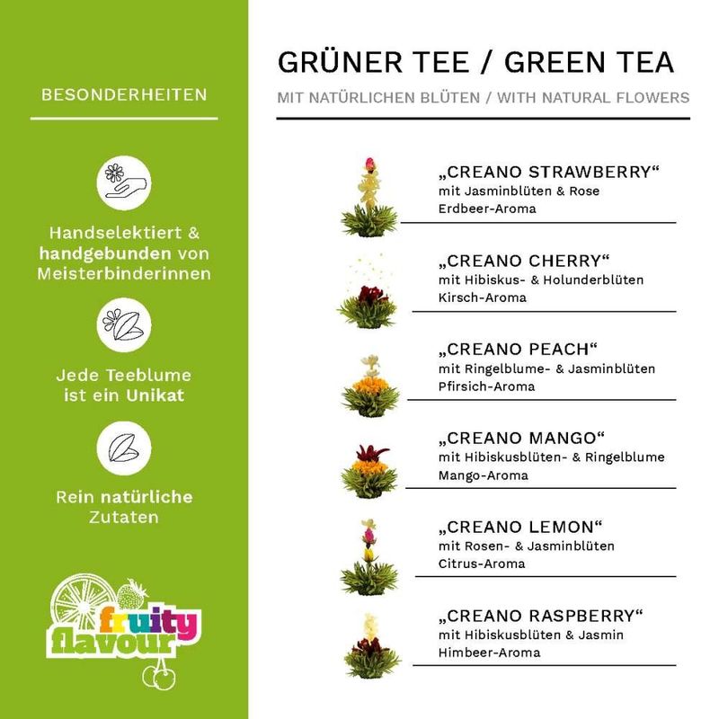 Market - Cafea si ceaiuri - Ceaiuri - Set cadou Creano ErbluhTee, cutie in forma de inima si 6 bile de ceai infloritor din ceai verde, 6 varietati fructate - Infinity.ro