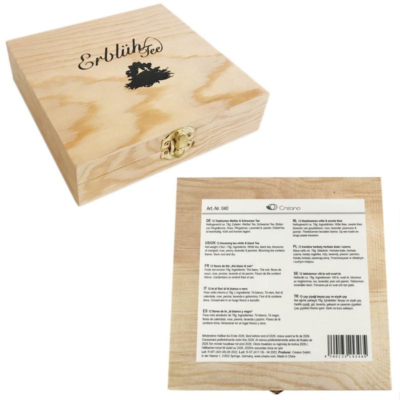 Market - Cafea si ceaiuri - Ceaiuri - Set cadou Creano ErbluhTee in cutie de lemn cu inchidere magnetica, 12 bile ceai infloritor, 9 varietati - Infinity.ro
