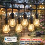 Casa si Gradina - Corpuri si surse de iluminat - Iluminat exterior - Instalatii luminoase exterior - Ghirlanda luminoasa cu incarcare la priza, Lungime 20 metri 20 Becuri LED, Lumina calda - Infinity.ro