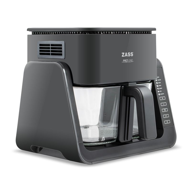 Electronice si Electrocasnice - Electrocasnice bucatarie - Aparate de gatit & desert - Friteuze - Friteuza cu aer cald Zass ZAF 12, 1500W, vas de sticla 4L, functie grill, set inclus - Infinity.ro
