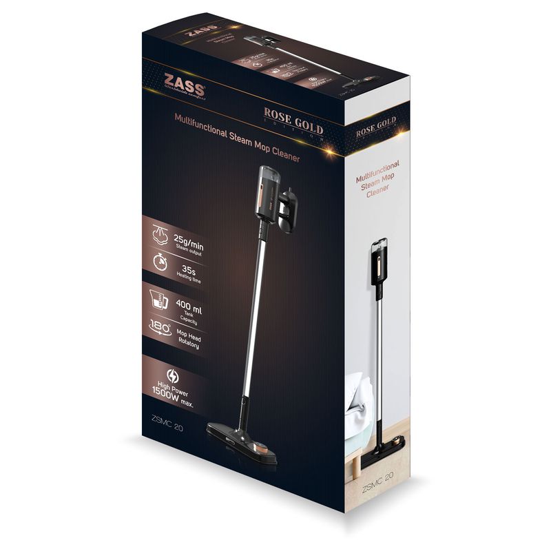 Electronice si Electrocasnice - Ingrijirea locuintei - Mopuri electrice - Aparat de curatat (mop) multifunctional cu abur, 2 in 1, ZASS ZSMC 21, 25±5g/min, 1500W, Negru - Infinity.ro