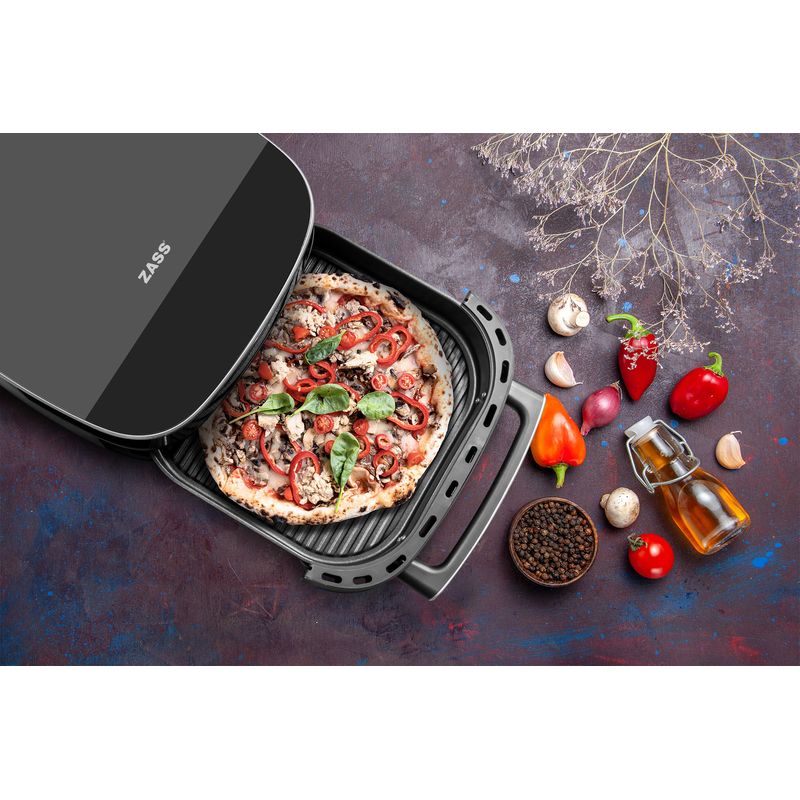 Electronice si Electrocasnice - Electrocasnice bucatarie - Aparate de gatit & desert - Friteuze - Friteuza cu aer cald Zass ZAF-19, 5.5 L, Functie pizza, 1500 W, Culoare negru - Infinity.ro