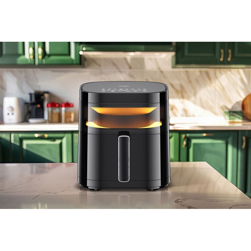 Electronice si Electrocasnice - Electrocasnice bucatarie - Aparate de gatit & desert - Friteuze - Friteuza cu aer cald Zass ZAF 18 ,5,7 L, 2200 W, cos din sticla, control digital, 9 programe ,Negru - Infinity.ro