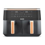 Electronice si Electrocasnice - Electrocasnice bucatarie - Aparate de gatit & desert - Friteuze - Imagine produs Friteuza dubla cu aer cald ZASS ZAF 21, Airfryer cu 2 cosuri, putere 3100 W,Negru - Infinity.ro