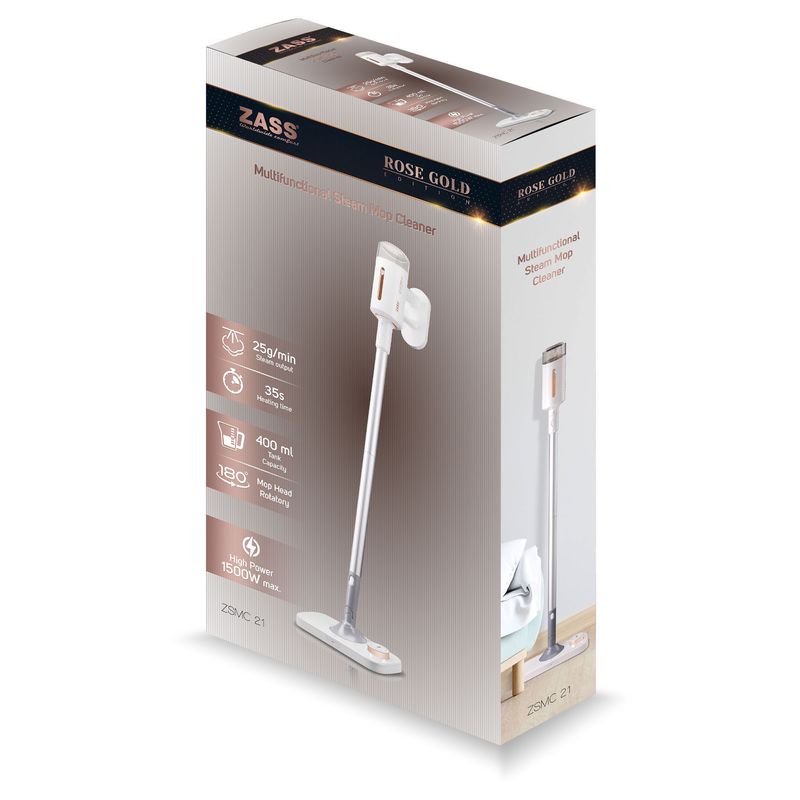 Electronice si Electrocasnice - Ingrijirea locuintei - Mopuri electrice - Aparat de curatat (mop) multifunctional cu abur, 2 in 1, ZASS ZSMC 20, 25±5g/min, 1500W, Alb - Infinity.ro