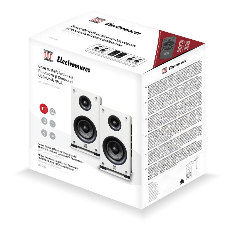 TV, Audio-Video si Foto - Audio Hi-Fi - Boxe si subwoofere - Boxe de raft Electromures EM 1022, Bluetooth 5.0, USB/OPTIC/RCA si Telecomanda, Putere 2x50W, Culoare Maro - Infinity.ro