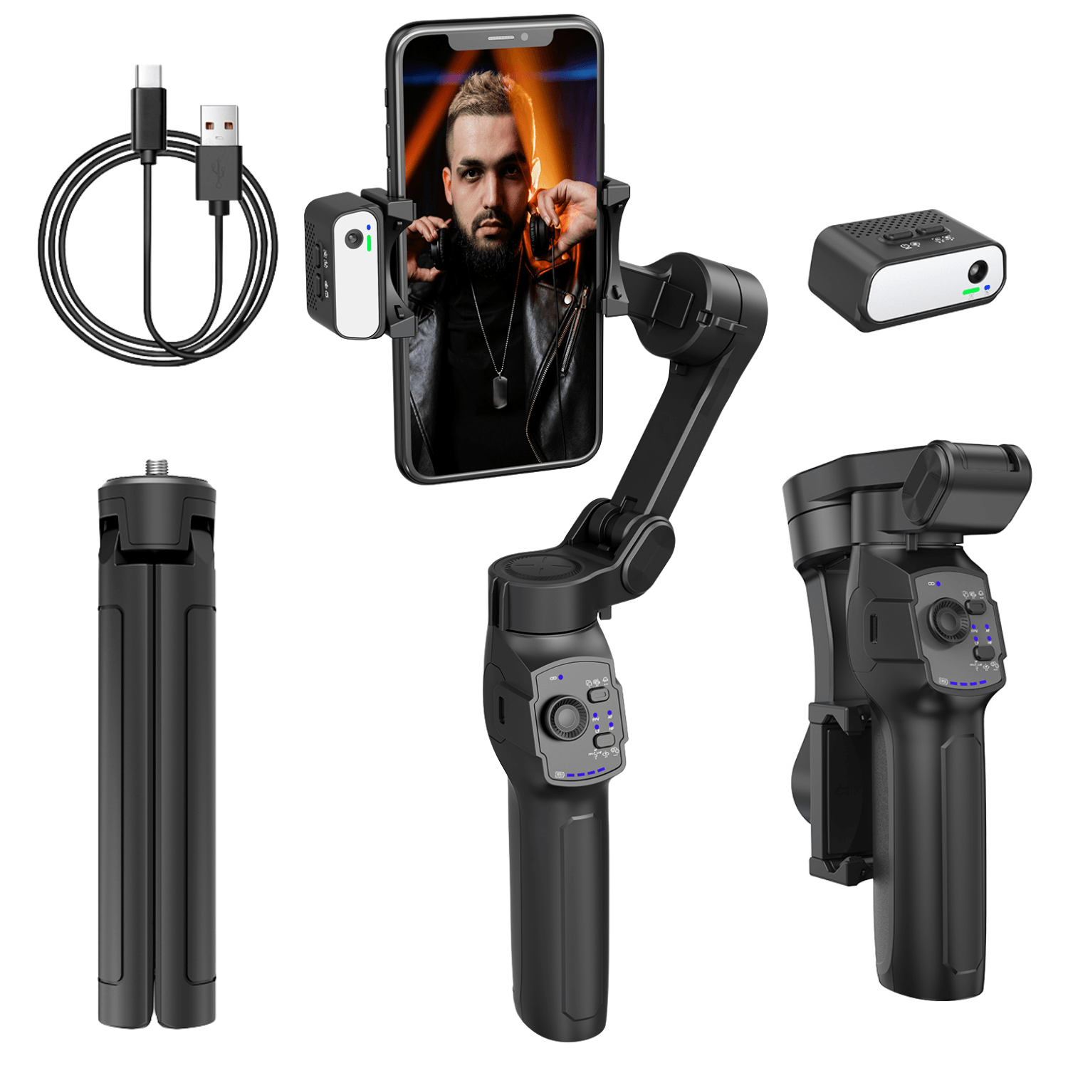 Stabilizator Telefon Gimbal L9 Lite, 3 Axe, urmarire AI, Bluetooth, Baterie 3600 mAh, Pliabil, Compatibil iOS si Android