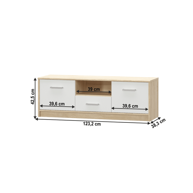 Casa si Gradina - Mobilier - Comode si corpuri - Comode - Comoda RTV 2D1S, alb/stejar sonoma, TEYO - Infinity.ro