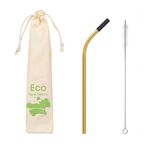 Casa si Gradina - Bucatarie si vesela - Accesorii bar - Paie si decoratiuni cocktail - Set Pai de Inox cu Varf din Silicon, Perie si Husa, Auriu, 0.6x21.5cm - Infinity.ro