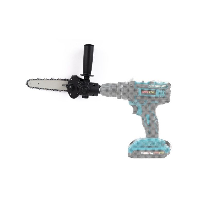 Casa si Gradina - Constructii - Scule de mana si unelte - Accesorii scule de mana - Adaptor Drujba Mini pentru Bormasina, cu Lama, Lant si Maner, Prindere Hex 6 inch - Infinity.ro